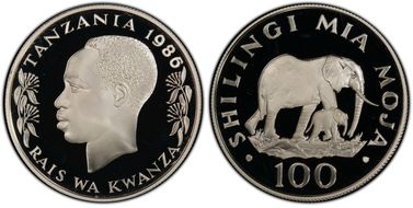 1986 100 S Elephant KM-18a  Ag PR69DCAM