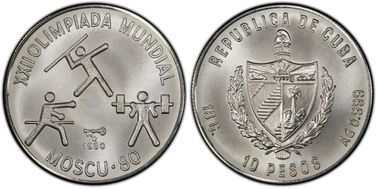1980 10 Peso Moscow Olympics MS67