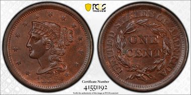 1856 1C Slanted 5 MS62BN