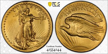 1907 $20 High Relief, Wire Edge MS65