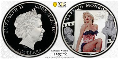 2011 $5 M. Monroe 85th Birthday Colorized PR69DCAM