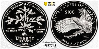 2021-W $100 Freedom of Religion First Strike PR70DCAM