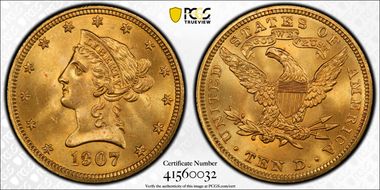 1907 $10 Liberty MS64+