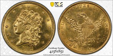 1837 $5 HM-1 MS62