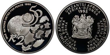 1995 2 Rand U.N. 50th Anniversary PR69DCAM