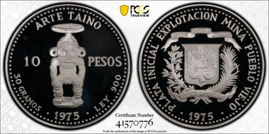 1975 10 Peso Taino Art KM-38 PR68DCAM