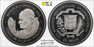 1979 25 Peso Pope John Paul II Visit PR68DCAM
