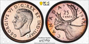 1947 25C Maple Leaf MS63