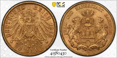 1913-J 20 Mk J-212  Au MS66