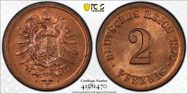 1876-F 2 Pfg J-2 MS65RD