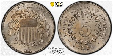 1866 5C Rays MS66