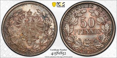 1877-C 50 Pfg Type II With Wreath J-8 MS68
