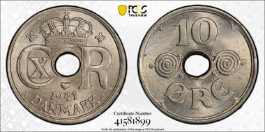 1941 N GJ 10 Øre KM-822.2 Cu-Ni MS65+