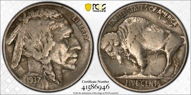 1937-D 5C 3 Legs VF25