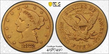 1872-CC $5 VG8