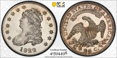 1822 25C Browning 2 25/50C AU58+