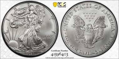 2021 $1 Silver Eagle - Type 1 First Strike MS70
