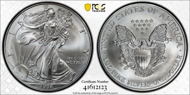 1996 $1 Silver Eagle MS69