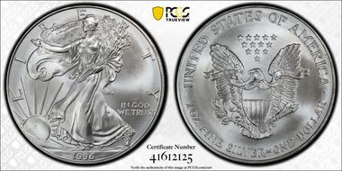 1996 $1 Silver Eagle MS68