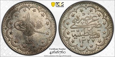 AH1327//8 (1916) 5 Kur KM-771 MS64