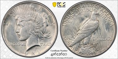 1921 $1 High Relief, Peace AU58