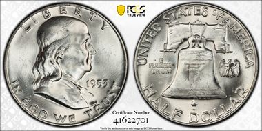1953-D 50C Obv Die Clash FS-402 MS65FBL