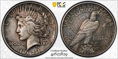 1921 $1 High Relief, Peace XF45