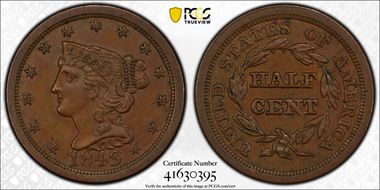 1849 1/2C AU58BN