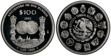 1992-Mo 100 P Columnaria Encounter of Two Worlds PR66DCAM