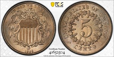 1866 5C Rays MS66