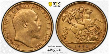 1908-M 1/2 Sov S-3975 AU50