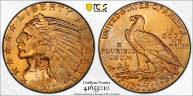 1911-S $5 MS64+