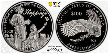2020-W $100 Platinum Eagle - Happiness PR69DCAM