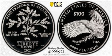 2021-W $100 Freedom of Religion PR69DCAM