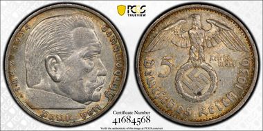 1936-A 5 Mk Swastika J-367 AU55