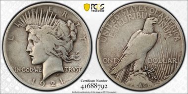 1921 $1 High Relief, Peace F15