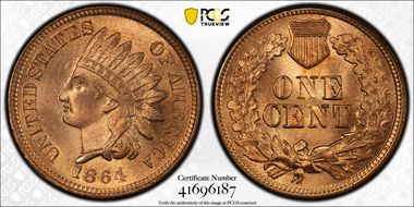 1864 1C Bronze MS67+ RD