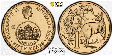 2016-C $1 50 Yrs Decimal Currency Canberra Counterstamp MS67