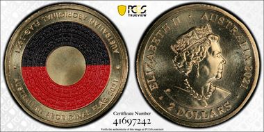 2021 $2 50th Ann Aboriginal Flag Colorized MS67