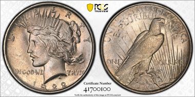 1922 $1 VAM 12A, Moustache MS63