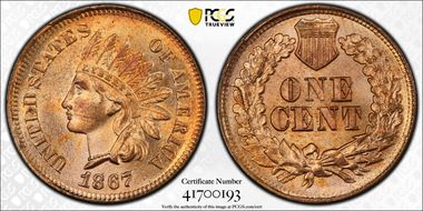 1867 1C MS65+ RD