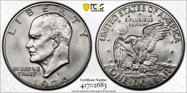 1974-S $1 Silver MS68