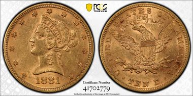 1881 $10 AU58