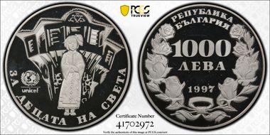 1997 1000 L Unicef KM-232  Ag PR68DCAM