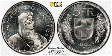 1969 B 5 Fr KM-40  Ag MS65