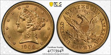 1900 $5 MS64+