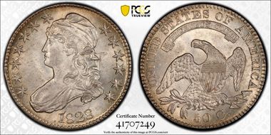 1828 50C Square 2, Small 8s, Sm. Letters MS64