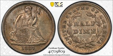 1837 H10C Seated, Small Date AU58