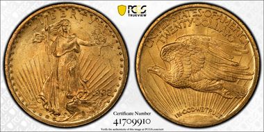 1908 $20 Motto MS63
