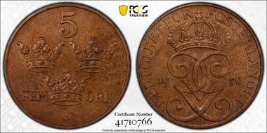 1950 5 Öre KM-779.2 Bronze PL64BN